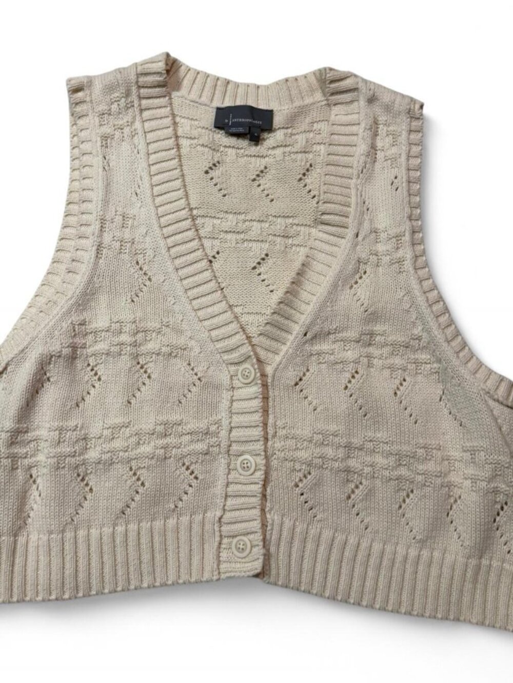 Anthropology Crème Colored Anthropology Knit Cropped Vest Size L